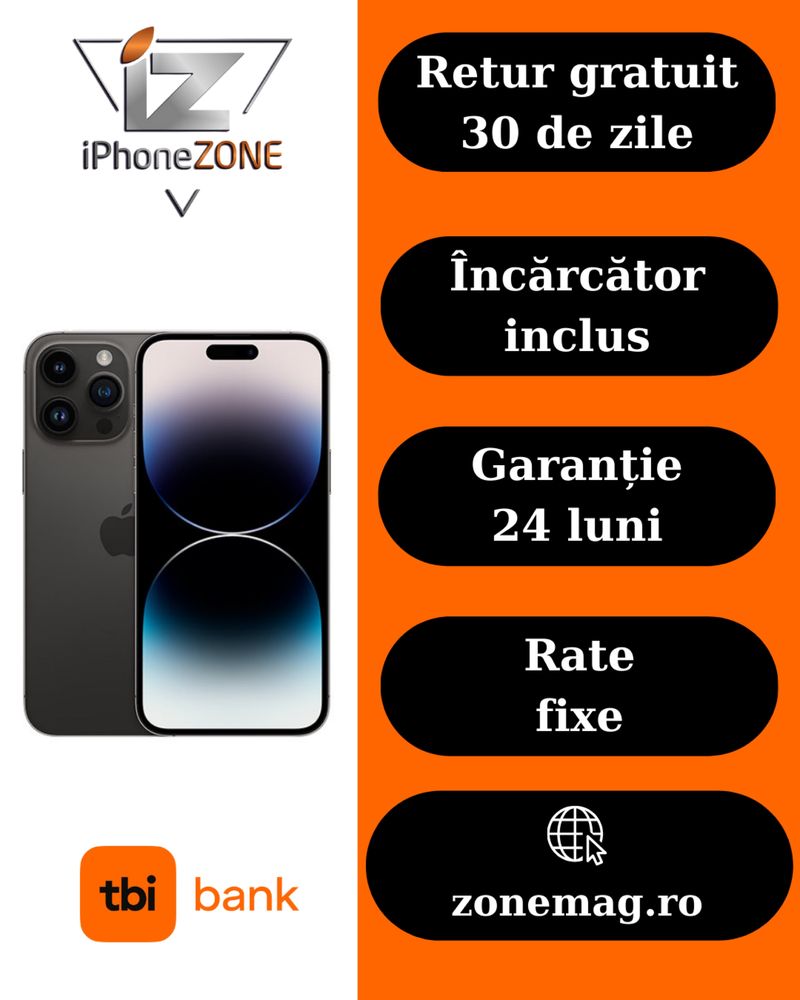 Magazin vinde iphone 14 pro 128gb 87% Garantie 24 luni Grad B