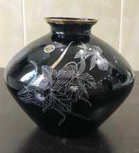 Vaza mare sticla neagra mangan suflata, pictata manual, SC Line, Italy