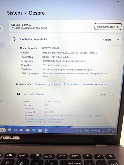 Laptop ASUS X509J, 512GB SSD/8GB RAM, Intel Core i7-1065G7