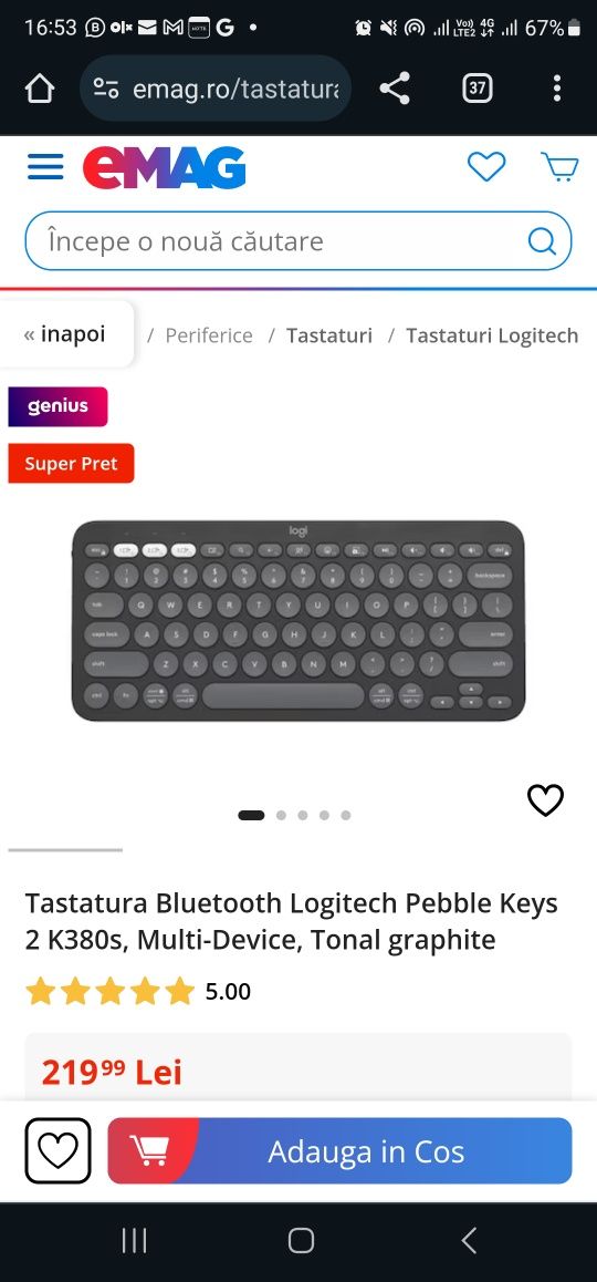 Tastatura Bluetooth Logitech Pebble Keys 2 K380s, Multi-Device, Tonal