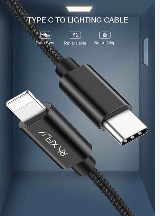 Cablu RAXFLY USB C la Lightning iPhone 14,13,12,X FAST CHARGING 1M NOU