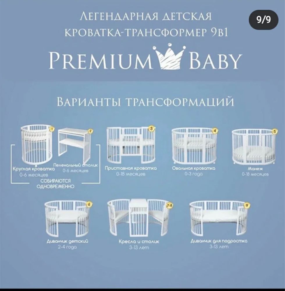 Продам детскую кровать Premium baby 8 в 1