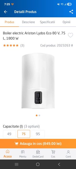 Boiler electric Ariston Lydos Eco 80V, 75l, 1800W