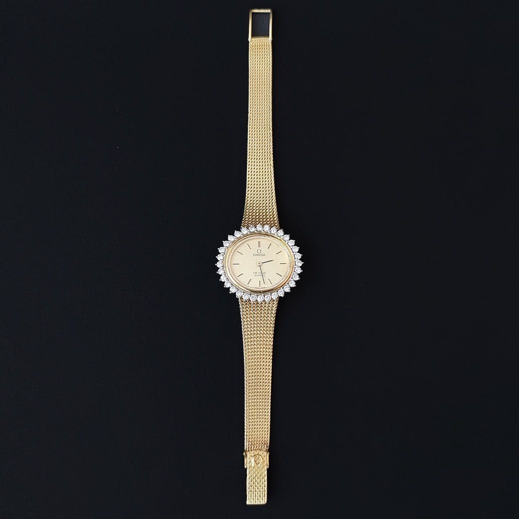 Ceas Omega, aur 18k cu diamante 1ct, quartz, certif.