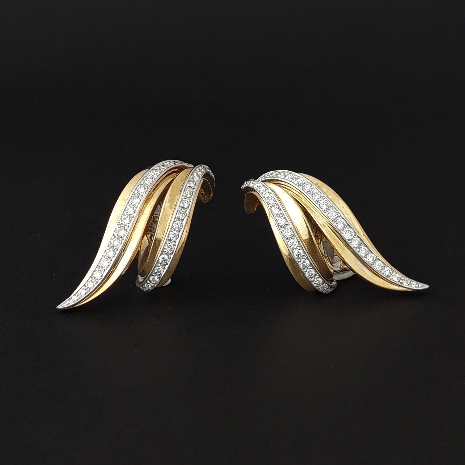 cercei vintage Italia, aur 18k, 2 ct diamante, 26g, certif.