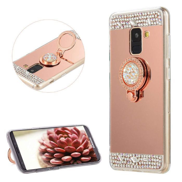 Husa oglinda, pietricele + inel Samsung Galaxy A6 2018 , A6+ , A6 Plus