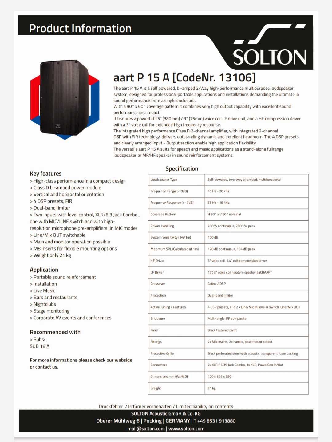 SOLTON aart P-15A  700W RMS