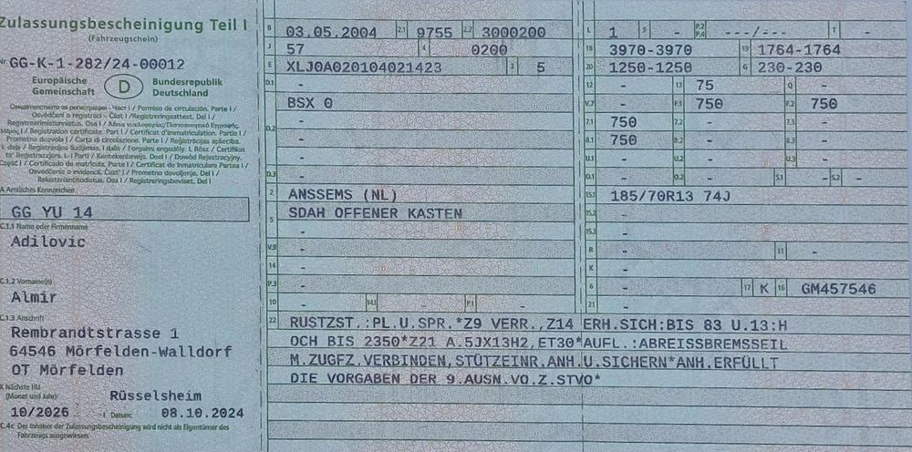 Vând remorcă 750kg - 2.6/1.3 m