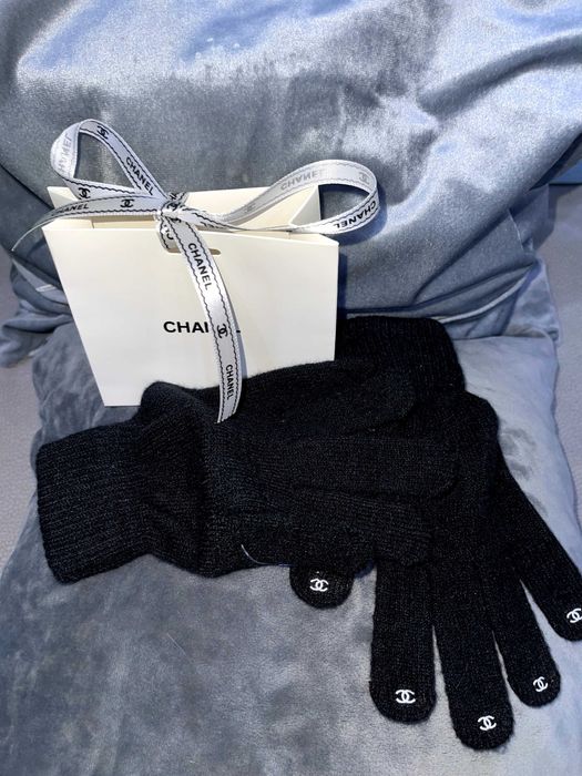 chanel черни ръкавици унисекс зимни плетени шанел универсални аксесоар