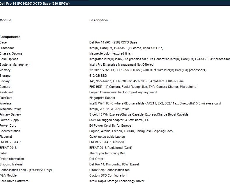 Vând laptop NOU SIGILAT Dell Pro 14 (PC14250) PRET EMAG 7300 lei