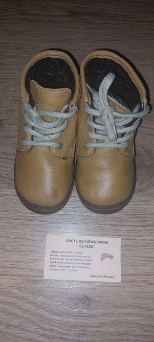 Ghete piele Opink, interior blana naturala, marimea 25,interior 15.5cm