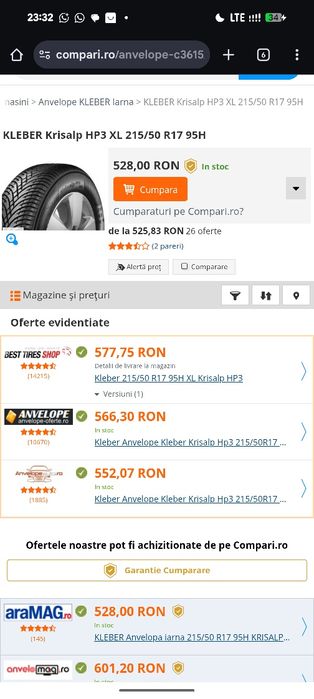 215/50R17 Kleber iarna 6,7-5,7mm stare foarte buna