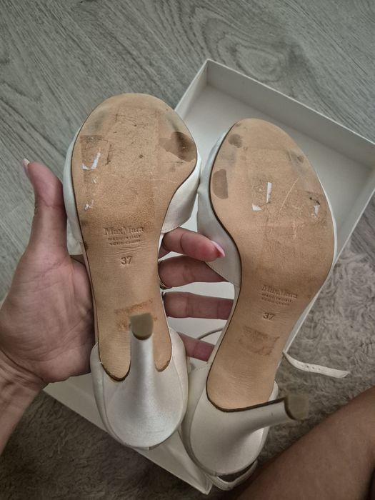 Sandale MaxMara cu toc înalt, ivory, 37.