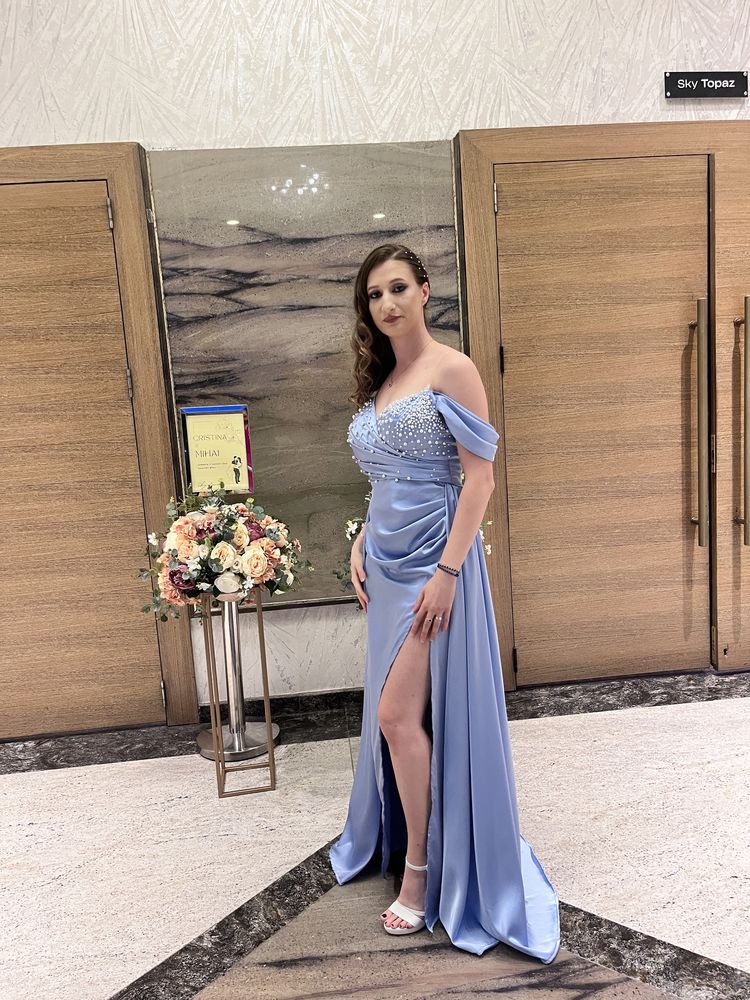 Rochie perle lunga cu trena