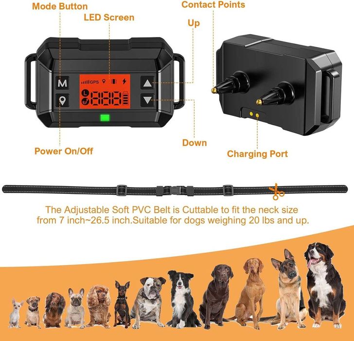 Безжична GPS електронна ограда за куче UCATQ до 900м IPX7