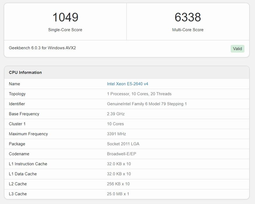 Intel® Xeon® Processor E5-2640 v4 (25M Cache, 2.40 GHz)