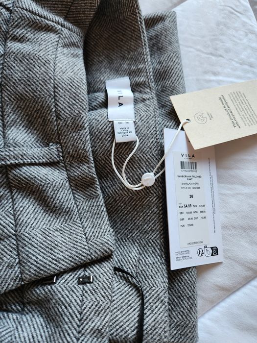 Сив панталон S/M/36 елегантен зимен басти висока талия широк прав ръб