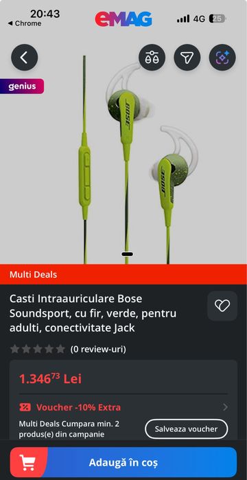 Căști Bose SoundSport In-Ear, originale, cu adaptor iPhone