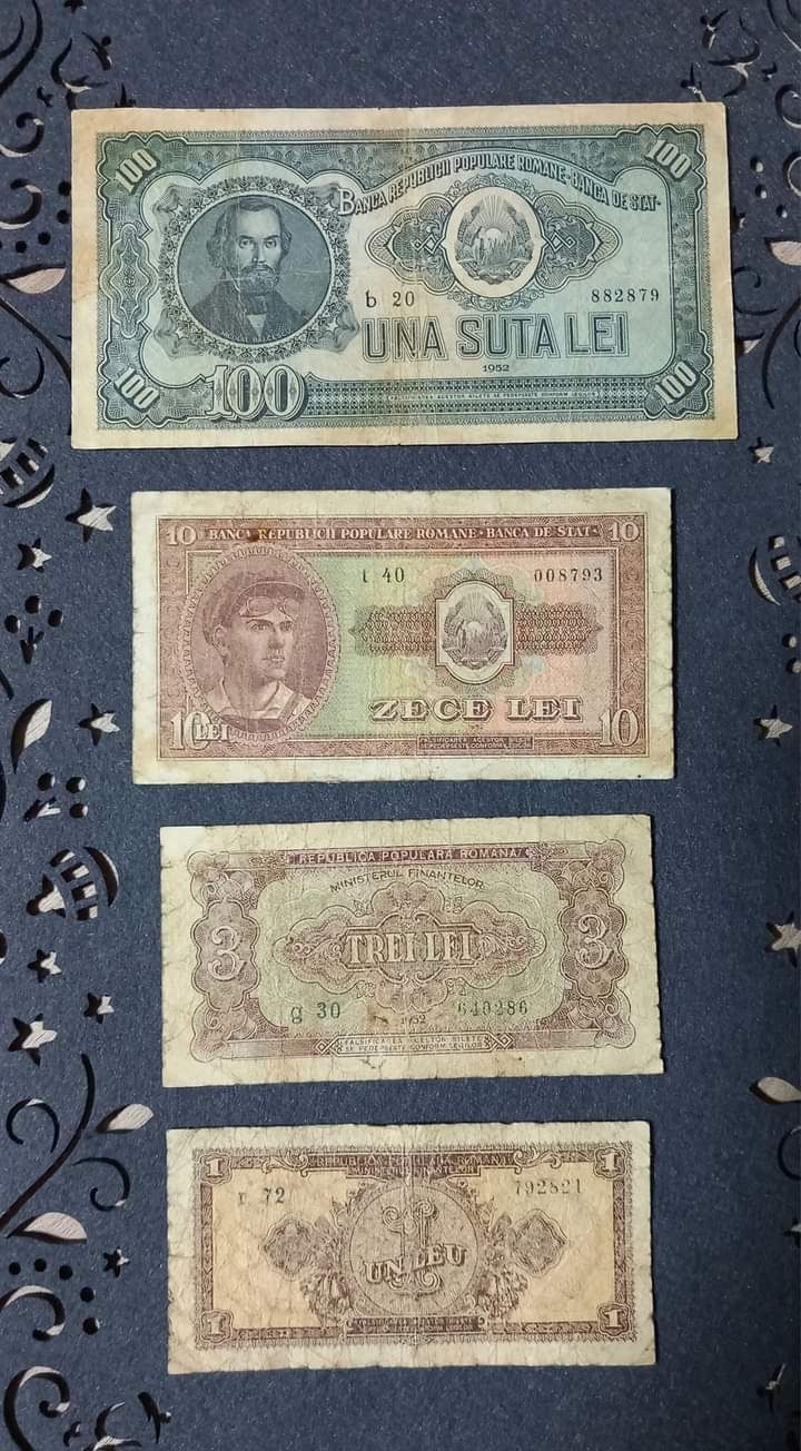 Vând banconte 1,3,10,100 lei an 1952