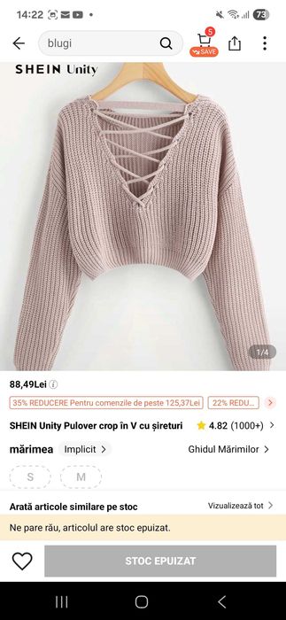 Pulover dama crop S roz prăfuit