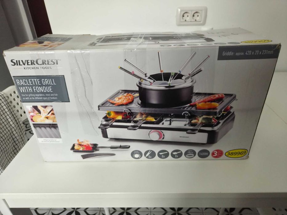 Grătar electric SilverCrest Raclette Grill cu fondue – complet, 80 lei