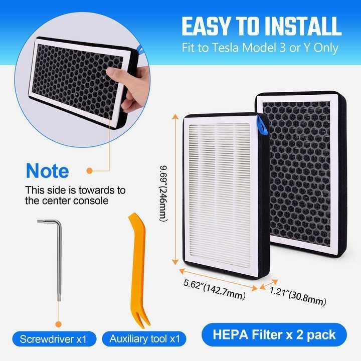 Set 2 filtre habitaclu Tesla Model 3 / Y filtru polen AC interior HEPA