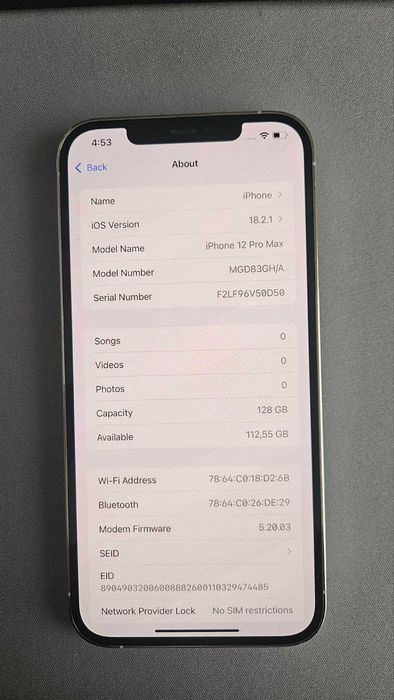iPhone 12 ProMAX 128 GB Silver.