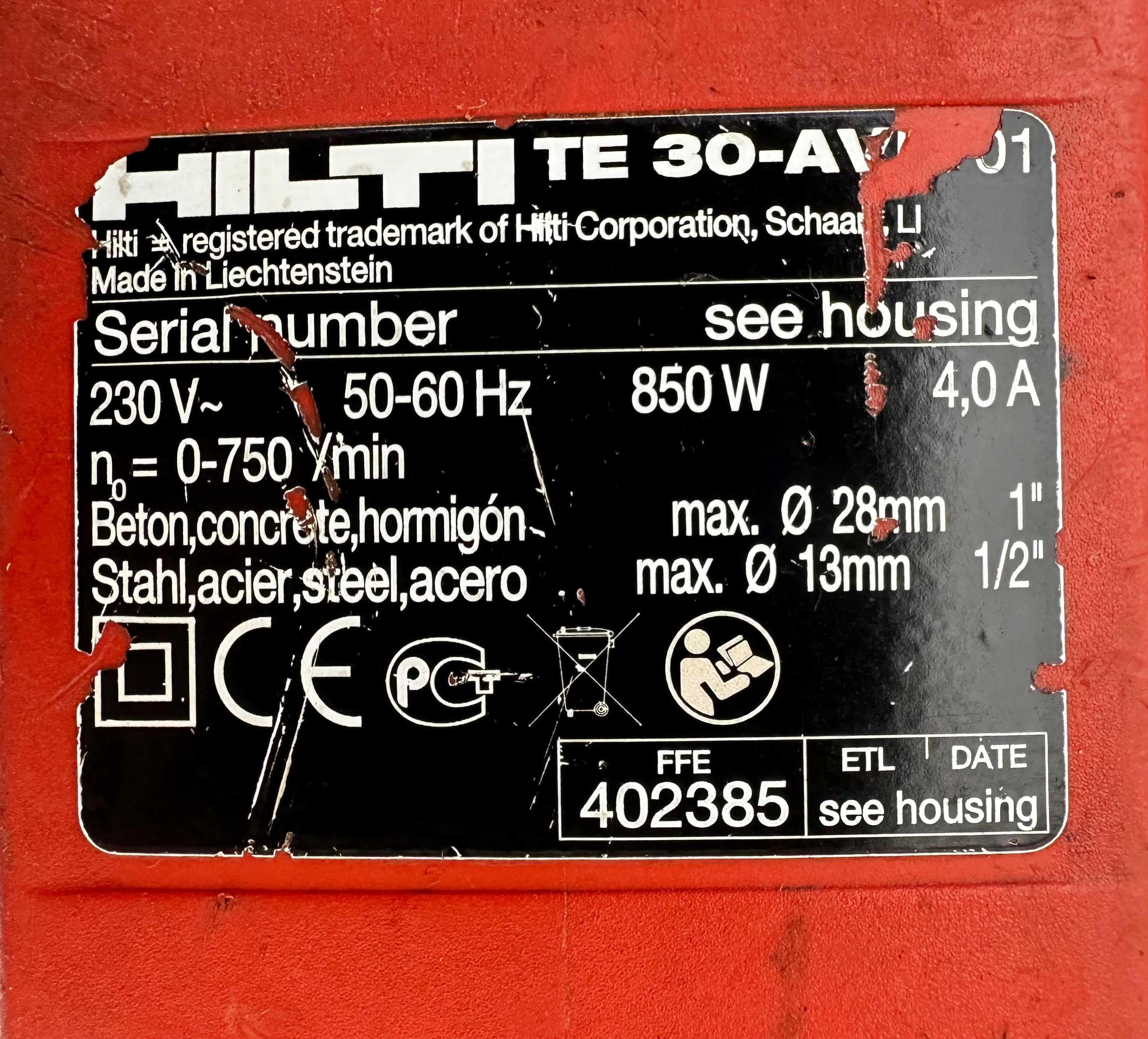 Hilti TE 30-AVR - Електрически перфоратор 850W 3.6J