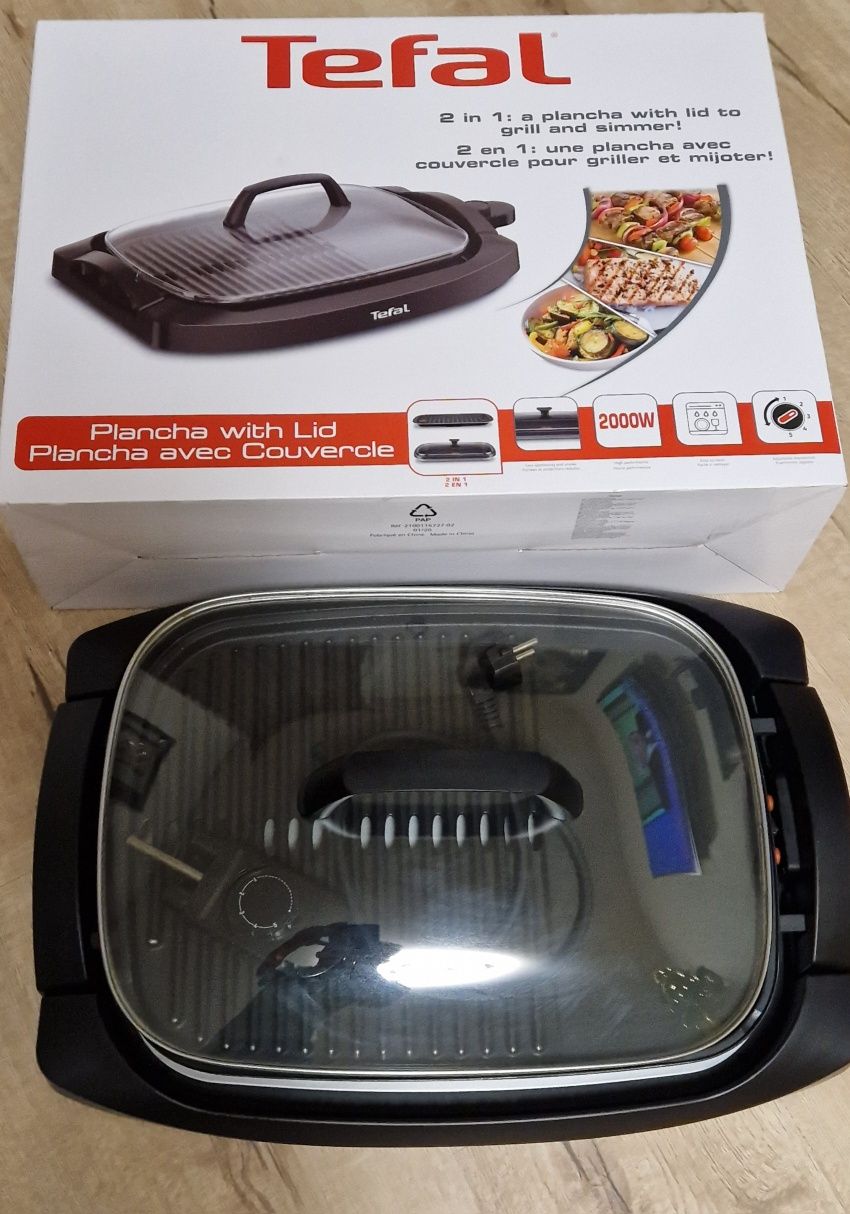 Gratar electric Tefal 2 în 1 cu capac sticla