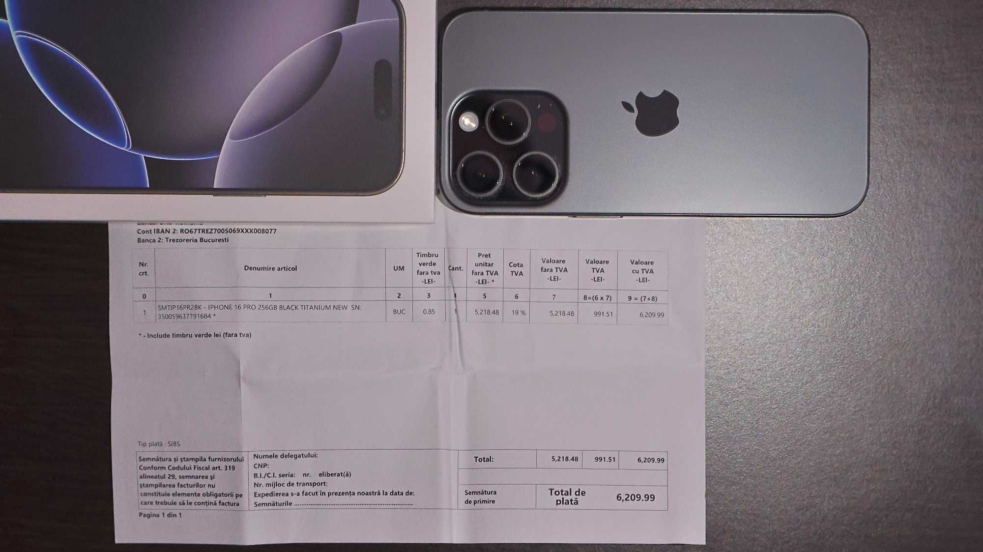 Vand iPhone 16 pro de 256GB, impecabil, achizitionat in luna februarie