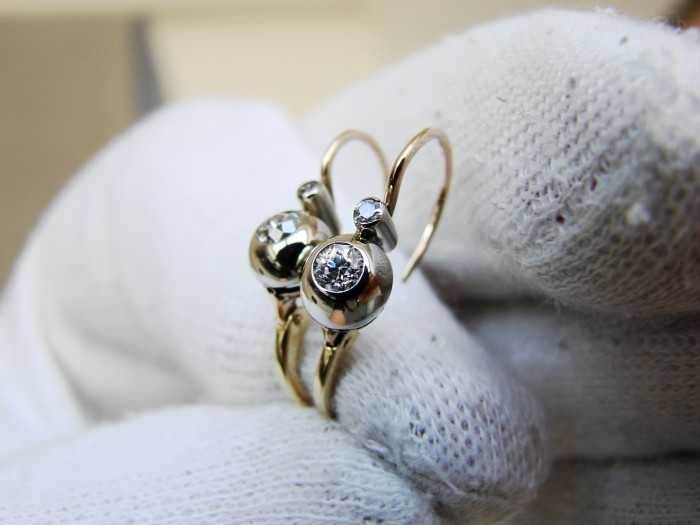 cercei aur 14k button cu diamante unicat austria 2.33
