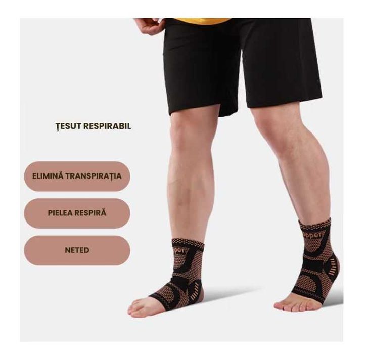 Set 2 sosete de compresie pentru glezna cu fir de cupru, unisex, sport
