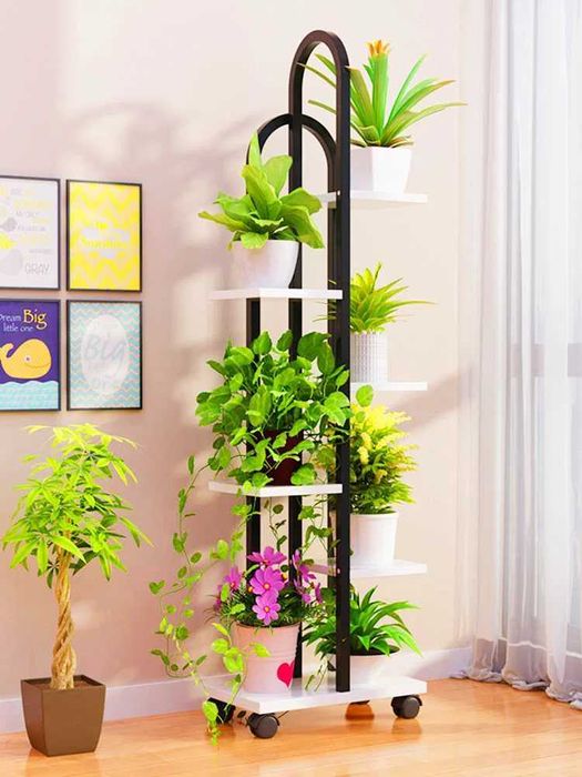 Напольная многоуровневая подставка для цветов на колесиках