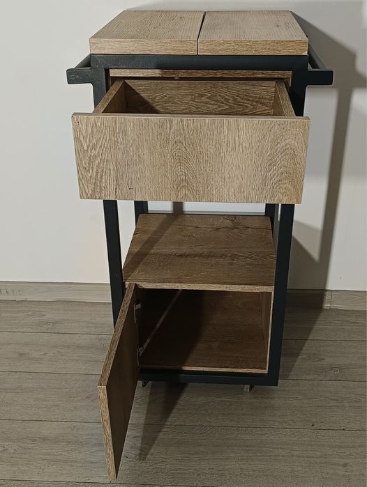 4 Buc. Comodă pe Roți cu Sertar și Blat Pliabil; Stand; Dulap Suport