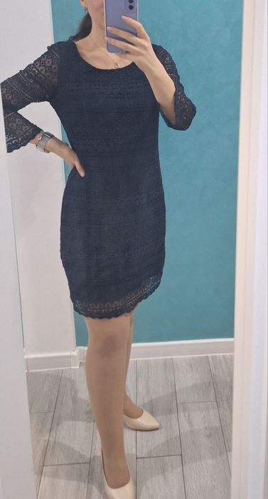 Rochie elegantă din dantelă bleumarin Yessica – mărimea 38