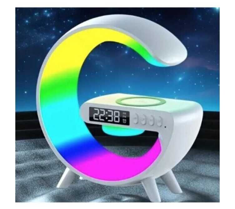 Boxa/Lampa ceas alarma, lumina, Bluetooth si incarcator wireless