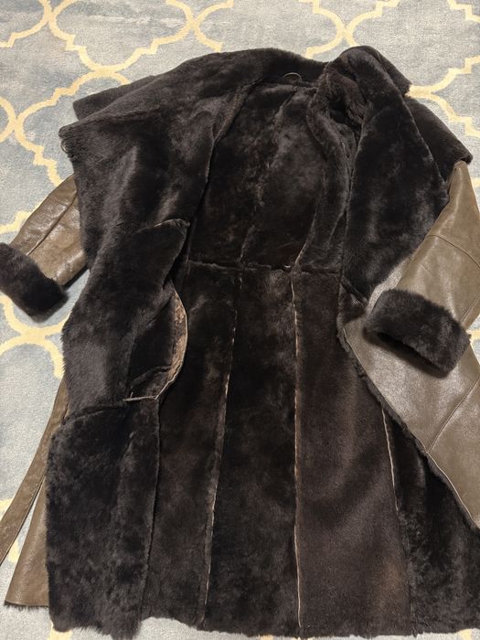 Palton  cu cordon din piele si blana naturala