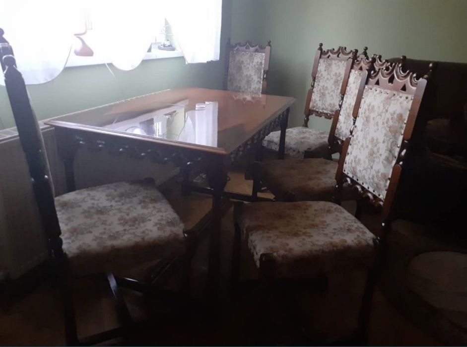 Mobila luxor lemn masiv stejar set sufragerie vitrina comoda scaune