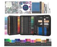 Set creioane pentru desen schite 100 piese colorate cu carti colorat