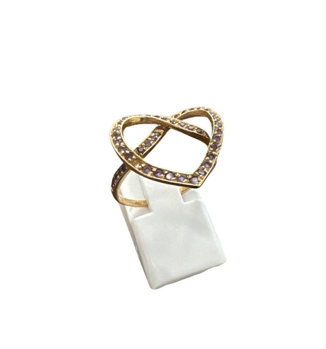 Inel dama aur roz model inima cu pietre mov 18K bijuteriidinaur.ro