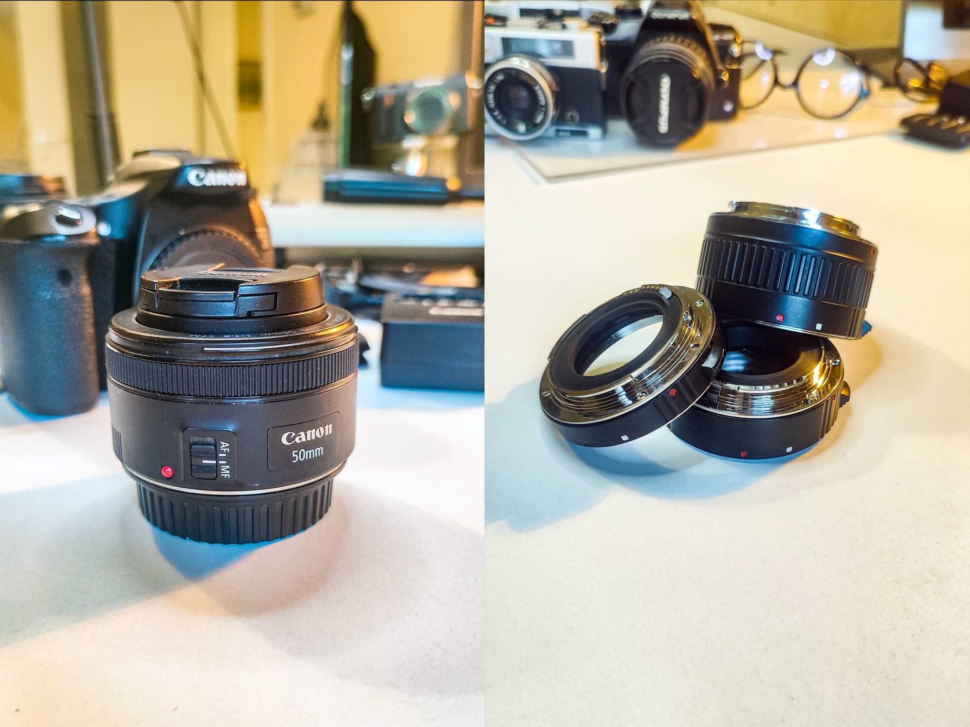 Kit Foto Canon70D Obiectiv 18-55, Obiectiv Fix 50, inele macro...