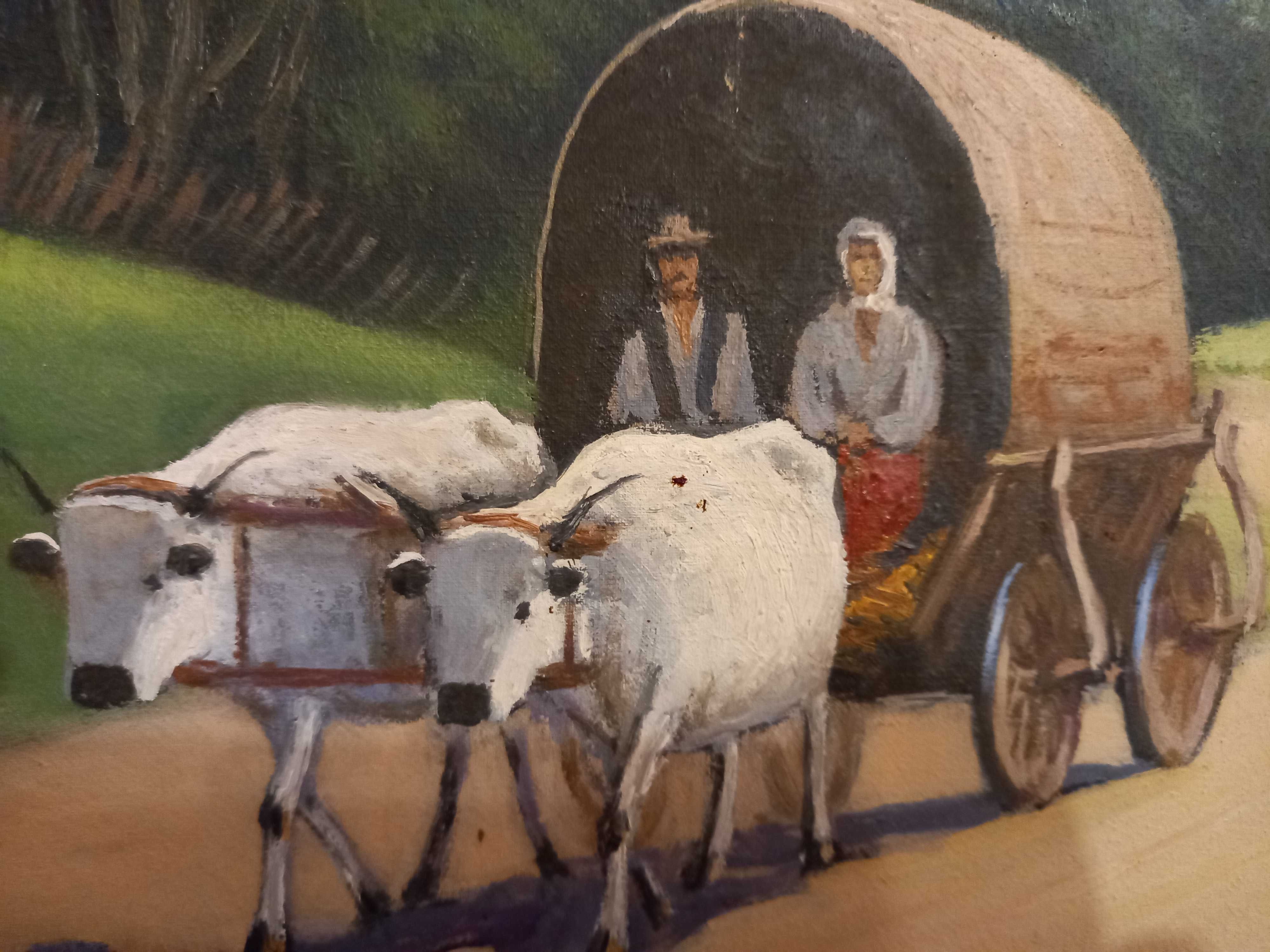 Pictura pe panza-"Carul cu boi",-1917,semnata Hoppe Dietrich/Dezso,r
