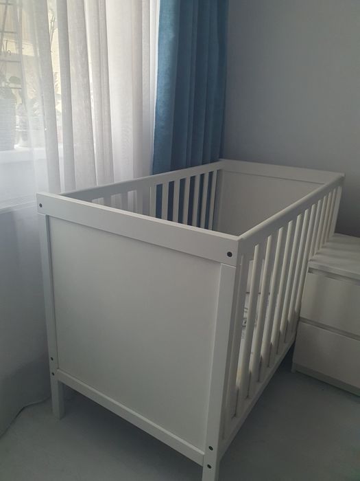 Patut Ikea SUNDVIK + saltea fibra cocos, ofer cearceaf/protectii salte