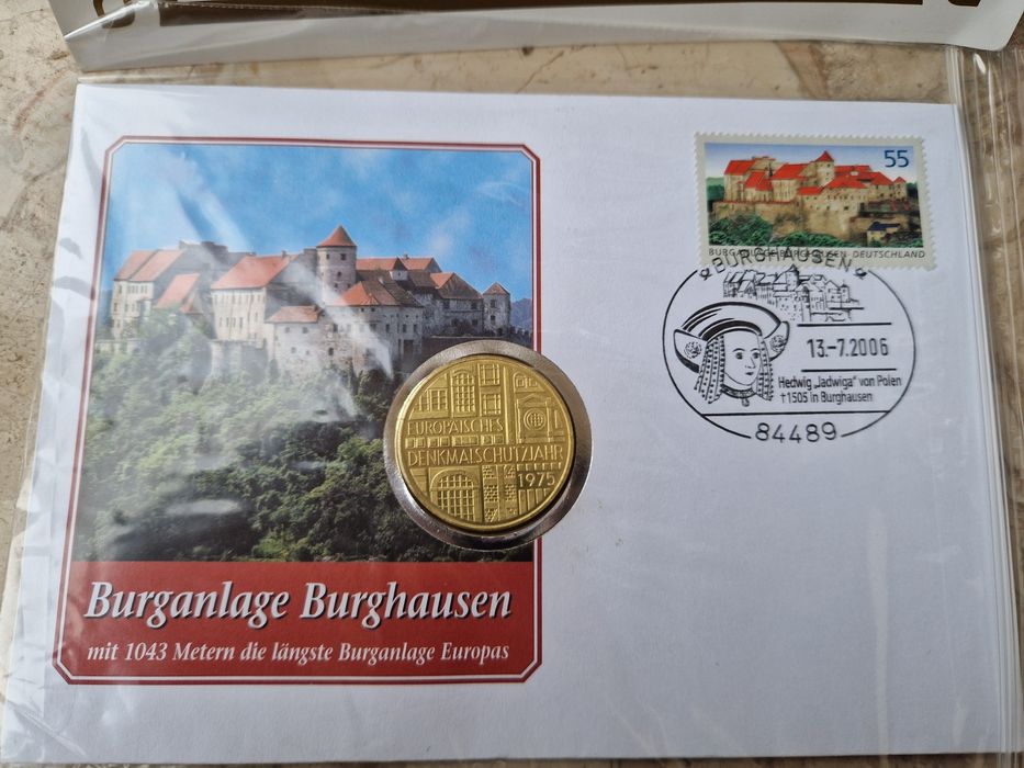 Сребърна монета 5 марки от 1975г със пощенски плик