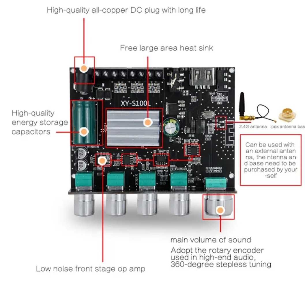 Плата усилителя Bluetooth 2*50 Вт + 100 Вт, мощный сабвуфер
