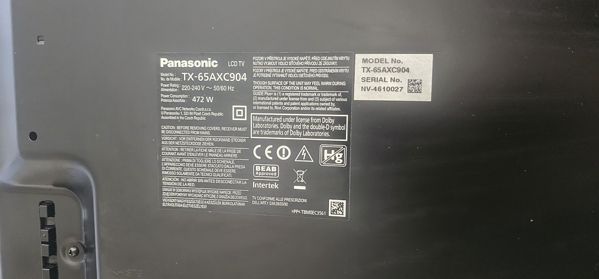Panasonic LCD TV Ultra HD 4К Smart 65'' model TX-65AXC904-Безупречен