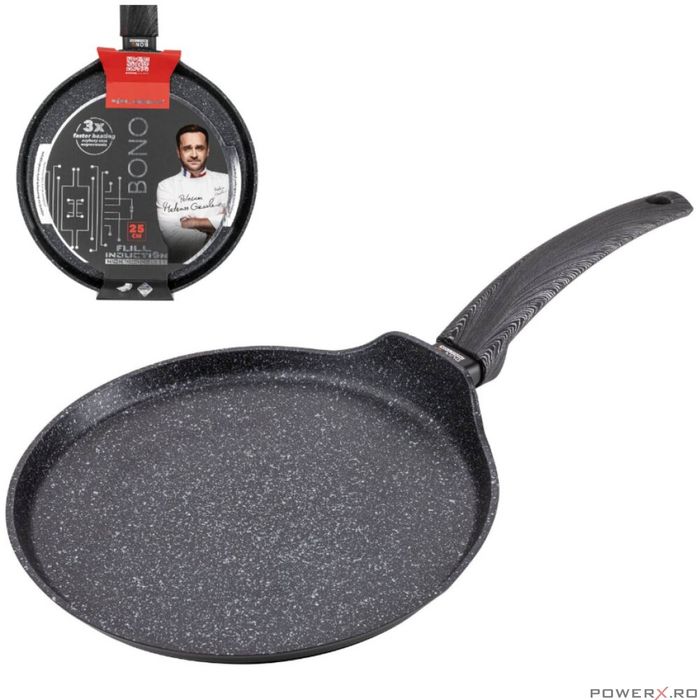 Tigaie de clatite, 25 cm, de marmura, Antiaderent, Inductie, Bono