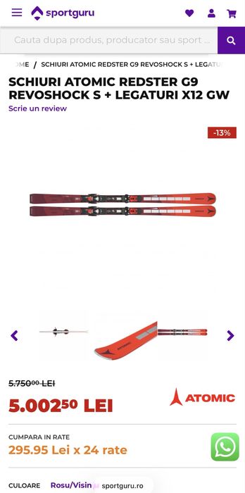 Schiuri Atomic Redster G9 Revoshock S + Legaturi X12 GW