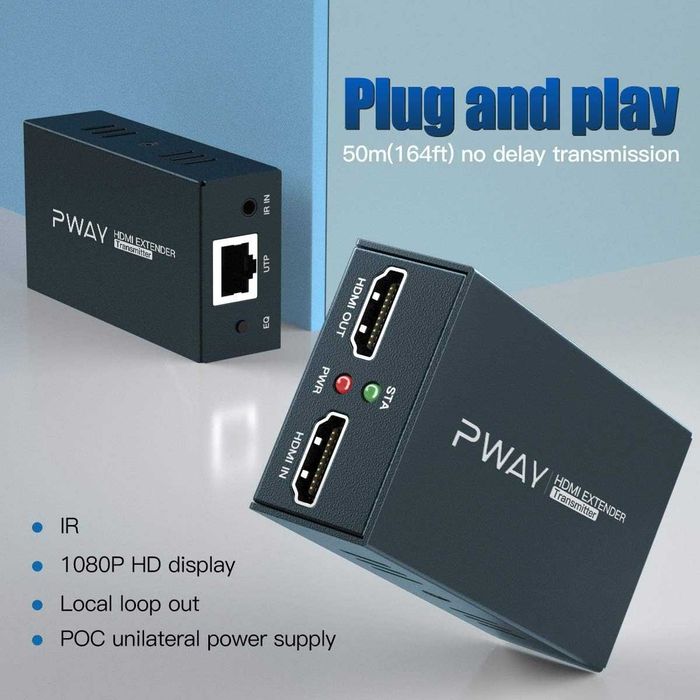 PWAYTEK Extender HDMI Ethernet,Cat5e/6/7 196ft (60m/120m),1080P-60Hz