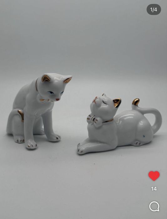 Винтажная статуэтка кошка 2 штуки. Фарфоровая кошка.